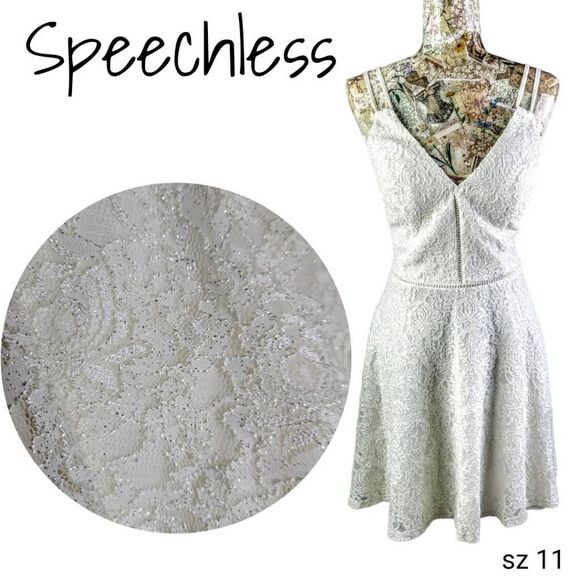Sparkly White Lacey Textured Spaghetti Strap Mini Short Dress - Picture 3 of 14